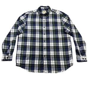 Vintage LL Bean Men's Scotch Blue White Plaid Cotton Flannel Shirt - Size Large